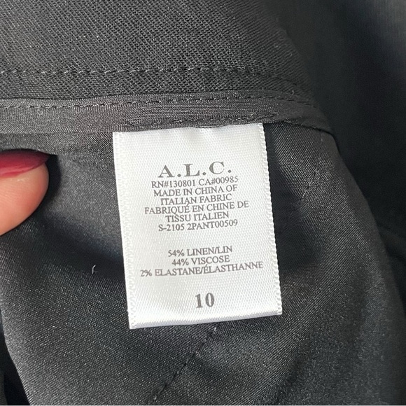 A.L.C. Black Davon High-Rise Linen-Blend Pant Size 10 Pleated Front Tapered - Picture 11 of 12